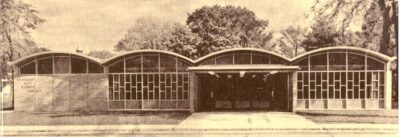 black and white image of original Shawano County Library main library building in Shawano