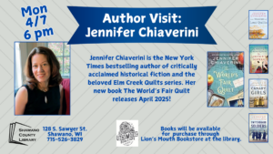 poster advertising April 7 author visit