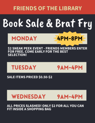 Monday, June 2 thru Wednesday, June 4 Mon, 4pm-8pm: Sneak Peek ($2 entry fee)/li> Tues, 9AM-4PM: Sale items priced $0.50-$2 Wed, 9AM-4PM: All prices slashed! $2 for all you can fit inside a shopping bag.