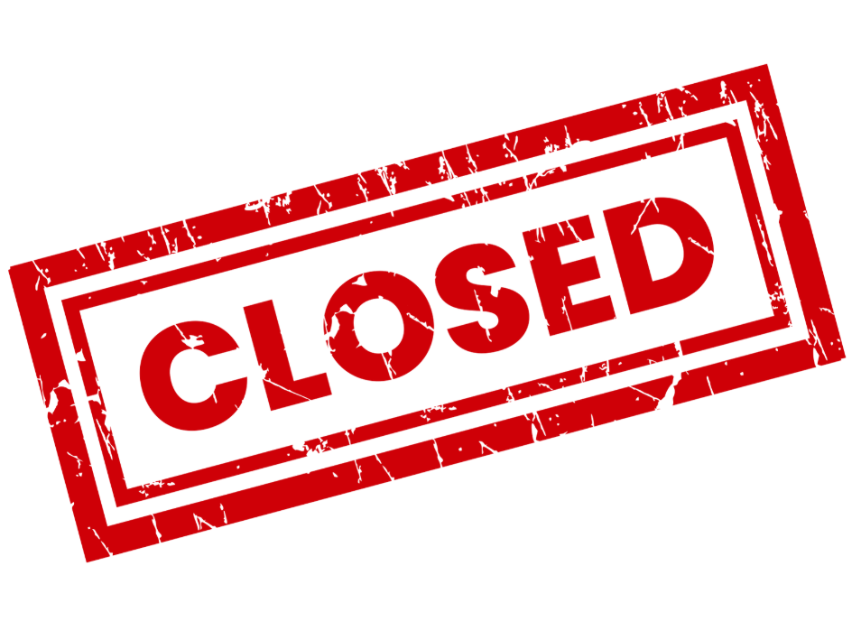 CLOSED in large, red, capital lettering
