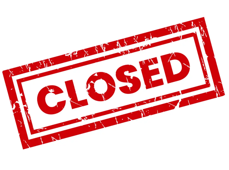 CLOSED in large, red, capital lettering