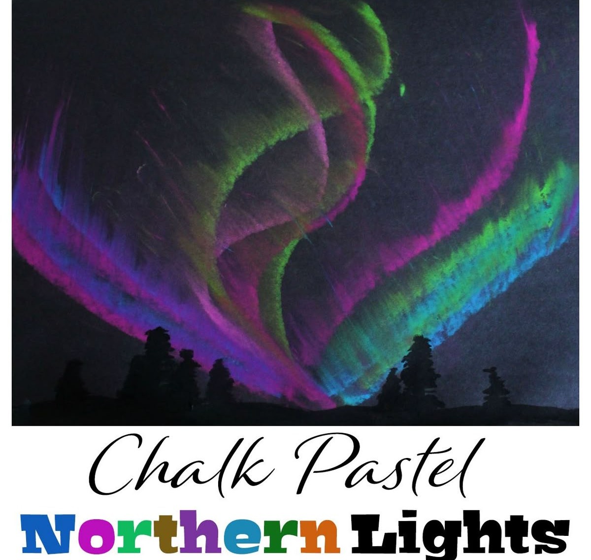 chalk pastel drawing of northern lights