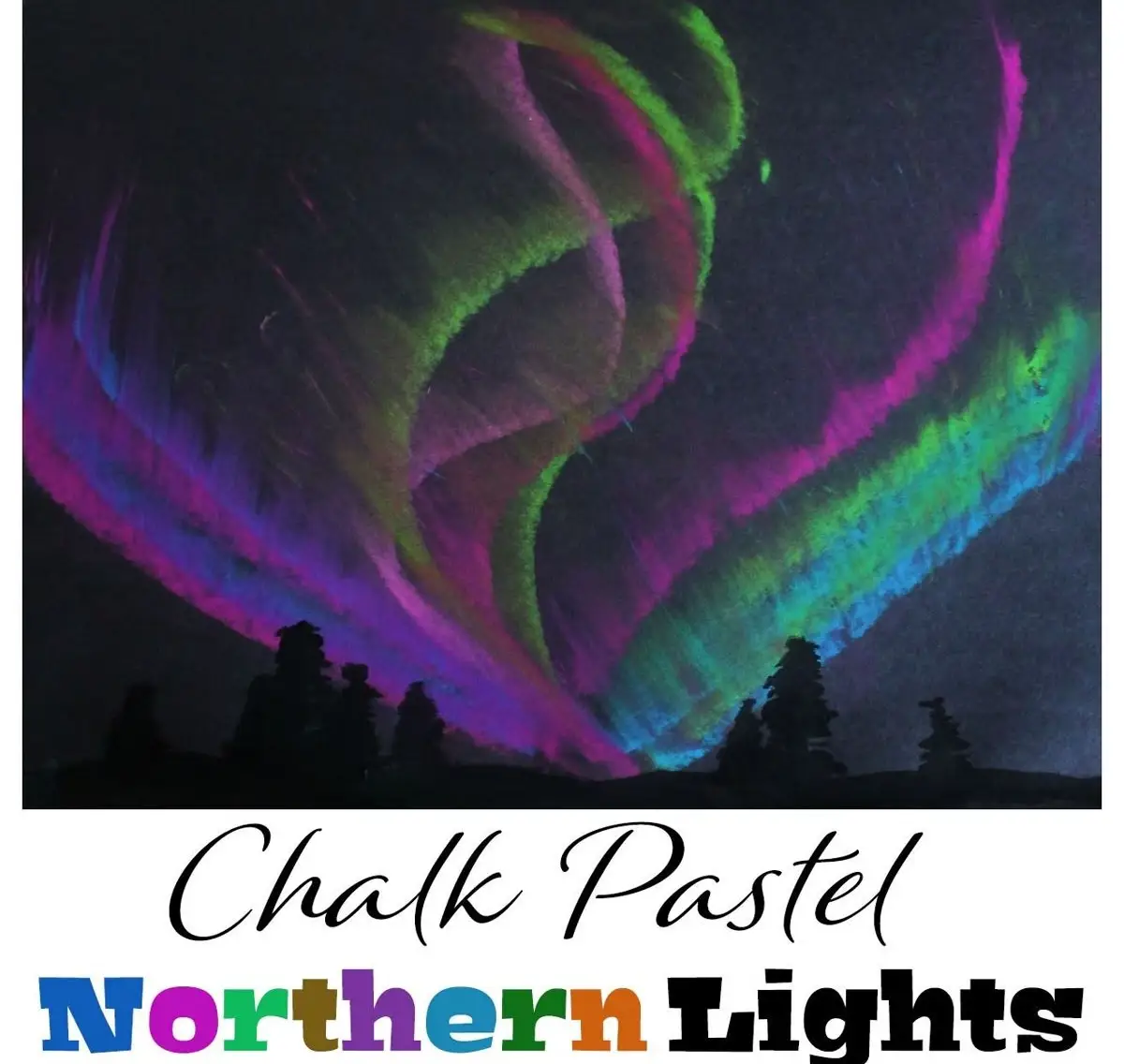 chalk pastel drawing of northern lights, links to more information