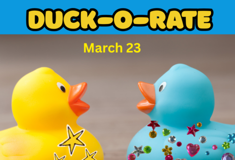 One yellow and one blue rubber duck. Tween Time: Duck-o-rate. March 23, links to more information