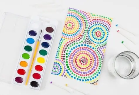 dot painting with watercolor paints, links to Dazzling Dot Painting event page