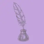Illustration of a feather quill in an inkwell on a purple background, links to more information
