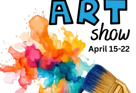 White background with paintbrush and paint. Says kids art show April 15-22.