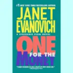 Book cover of "One for the Money" by Janet Evanovich over a teal background, links to more information