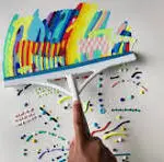 photo shows a colorful painting using a squeegee
