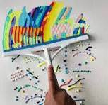 photo shows a colorful painting using a squeegee