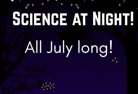 "Science @ the Library" logo "Science at Night! All July long!" Shawano County Library logo