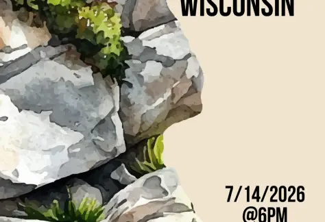 "The Roadside Geology of Wisconsin 7/14/2026 @6pm" illustration of rocks
