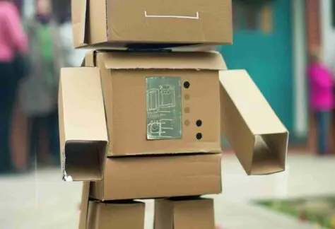 Image of a robot made from cardboard boxes