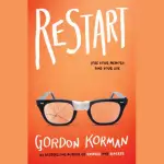 Book cover of "Restart" by Gordon Korman featuring cracked black glasses, links to more information