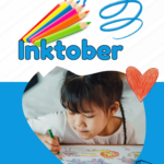"Inktober" Image of child drawing Shawano County Library logo