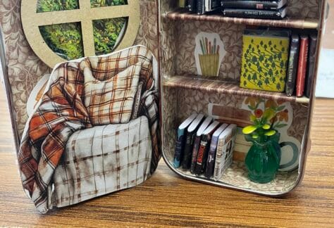 Image of a tiny bookshelf and reading chair