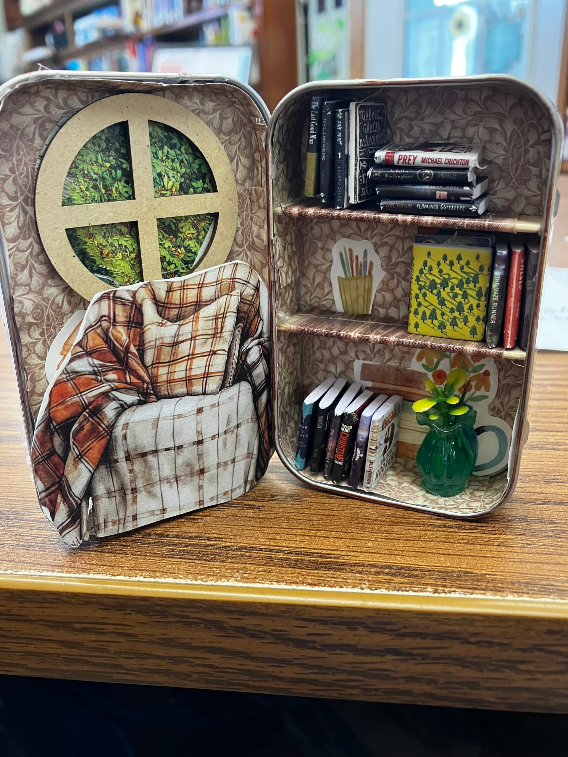 Image of a tiny bookshelf and reading chair