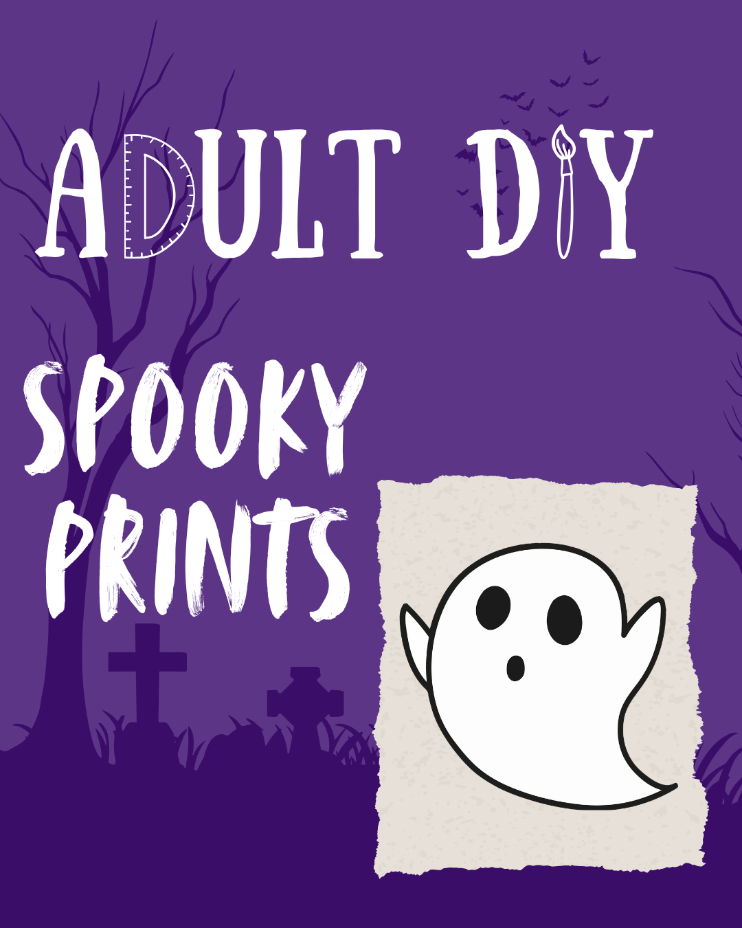 Adult DIY logo "Spooky Prints" Image of a wee ghost