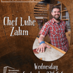 Wisconsin Foodie logo "Chef Luke Wednesday September 23rd @6pm" Picture of a man Shawano County Library logo