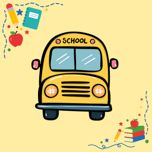 A friendly yellow school bus with "SCHOOL" on the windshield, links to more information