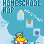 "Homeschool Hop Will it float?" Image of a rubber duck Shawano County Library logo