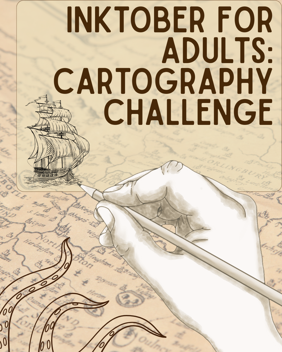 "Inktober for Adults: Cartography Challenge" Image of a hand drawing