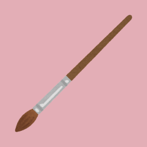 A paintbrush lies diagonally on a solid pink background, links to more information