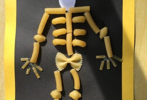 Image of a skeleton picture made from different pasta shapes