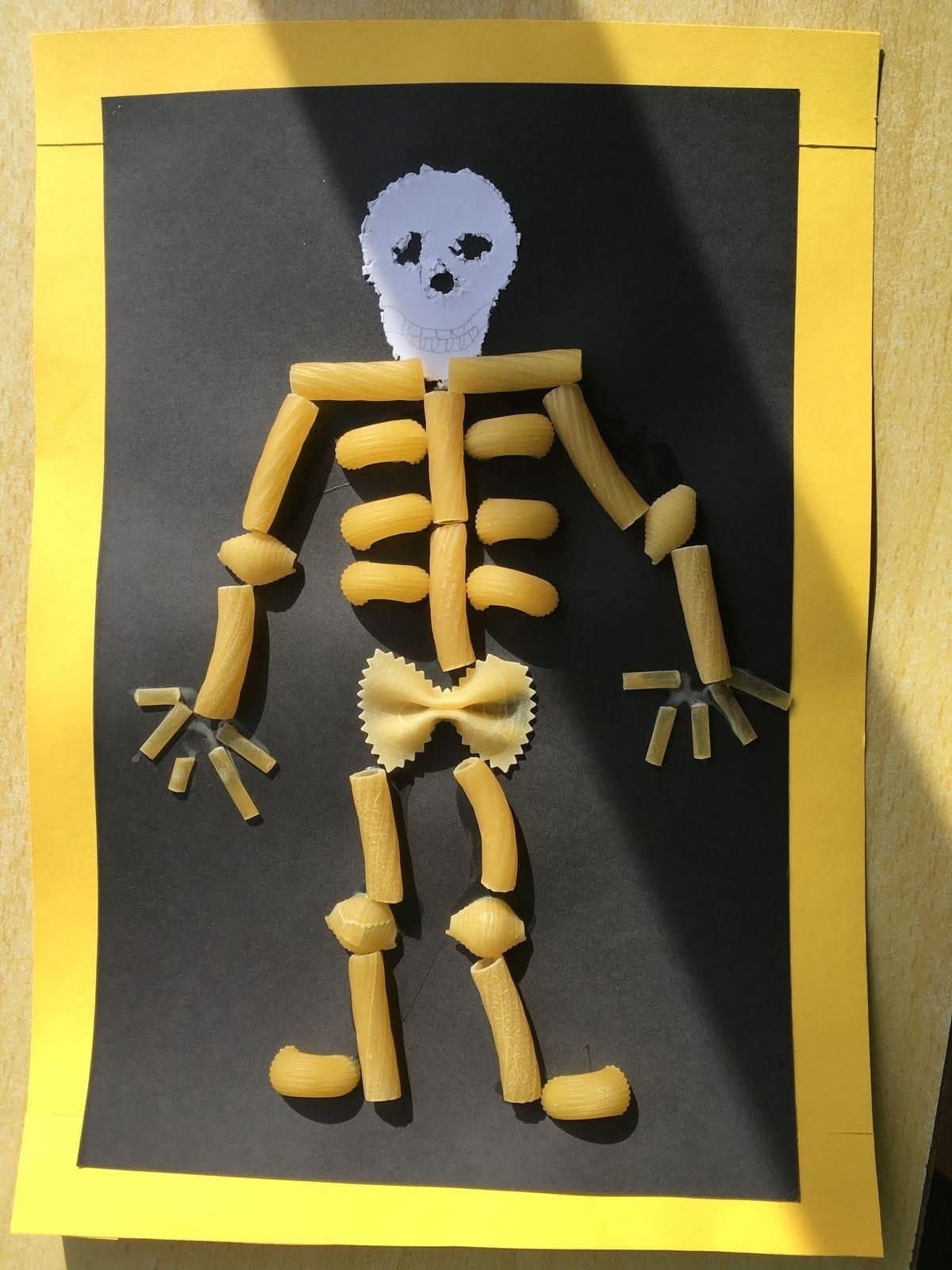 Image of a skeleton picture made from different pasta shapes