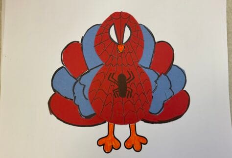Image of a turkey painted to look like spiderman